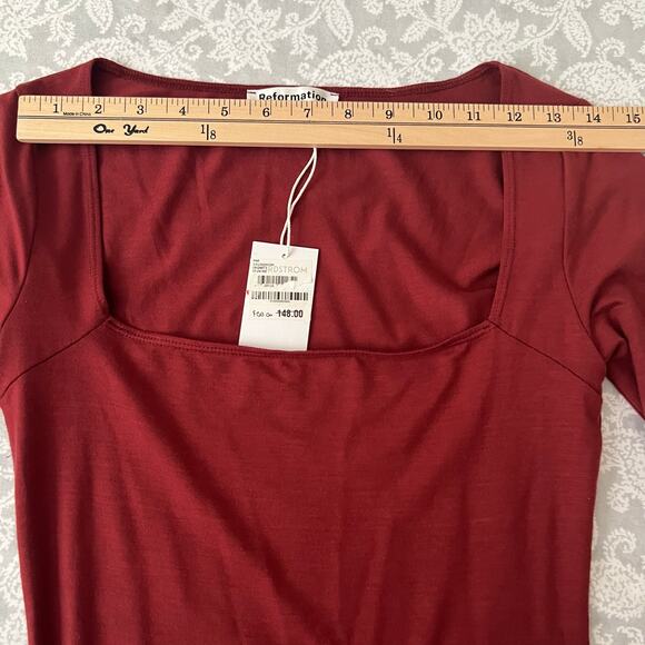 Reformation Coen Jersey Knit Long Sleeve Square Neck Mini Dress Size XS - Picture 8 of 12